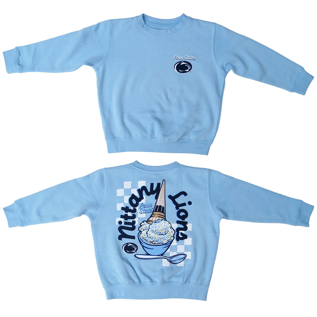 light blue youth crew neck sweatshirt, Penn State Nittany Lions ice cream cone
